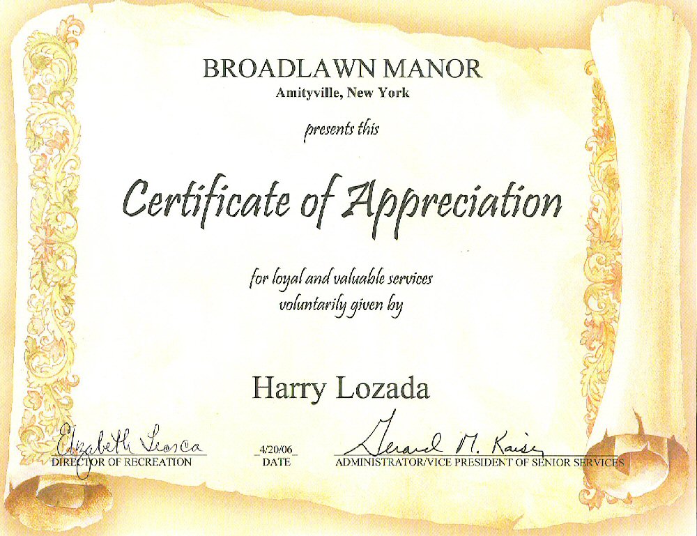 certificate of appreciation simulacrum